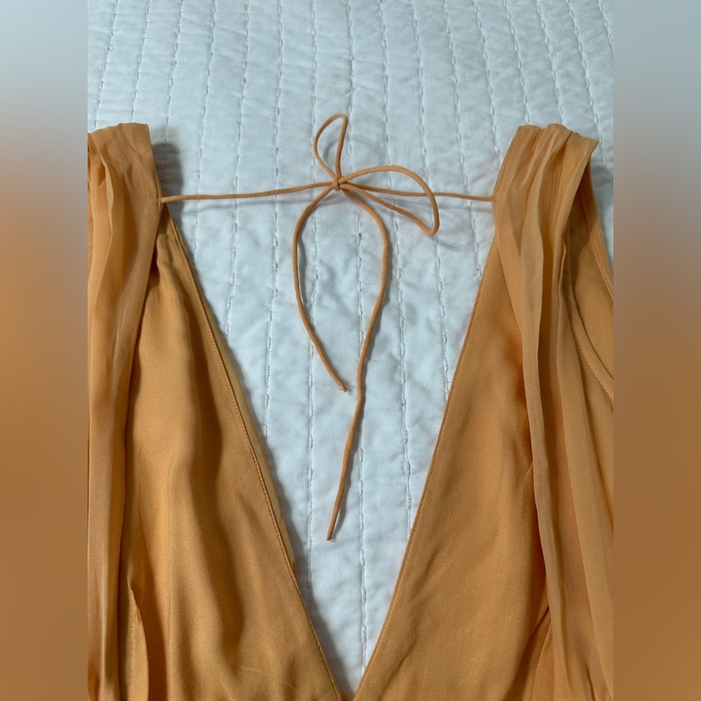 Abercrombie & Fitch Orange V-Neck Mini Fit and Flare Open Back Dress in Size L - Picture 13 of 15